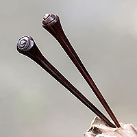 Wood hair pins, 'Storm' (pair) - Bali Artisan Crafted Sono Wood Hair Pins (Pair)