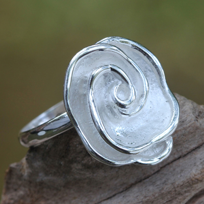 Sterling silver cocktail ring, 'Sweet Gardenia' - Bali Floral Jewelry Handcrafted Sterling