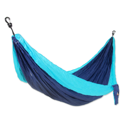 Parachute hammock, 'Sea Dreams' (single) - Portable Parachute Fabric Hammock Blue Turquoise (Single)