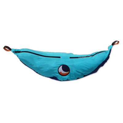 Parachute hammock, 'Sea Dreams' (double) - Portable Parachute Fabric Hammock Blue Turquoise (Double)
