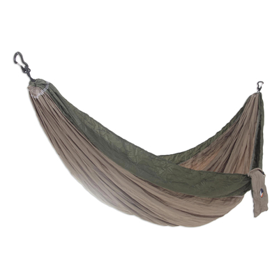 Parachute hammock, 'Jungle Dreams' (double) - Portable Parachute Fabric Hammock Khaki Army Green (Double)