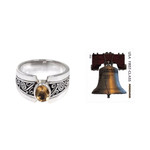 Citrine single stone ring, 'Yellow Karma' - Sterling Silver Wide Band Ring with Citrine from Bali