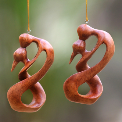 Wood ornaments, Sealed with a Kiss (pair)