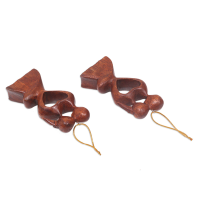 Wood ornaments, 'Kissing Heart' (pair) - Heart Shaped Hand Carved Wood Romantic Ornament Pair