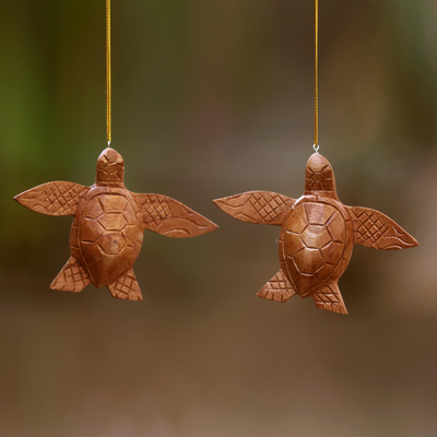 Wood ornaments, Patient Turtle (pair)