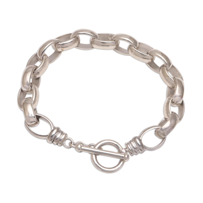 Men's sterling silver link bracelet, 'Deep Connection' - Sleek Men's Cable Chain Sterling Silver Bracelet