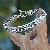 Sterling silver braided bracelet, 'Telaga Waja River'
