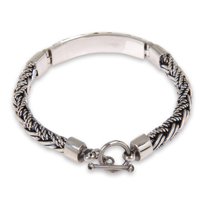 Sterling silver braided bracelet, 'Telaga Waja River' - Handcrafted Sterling Silver Bracelet from Bali