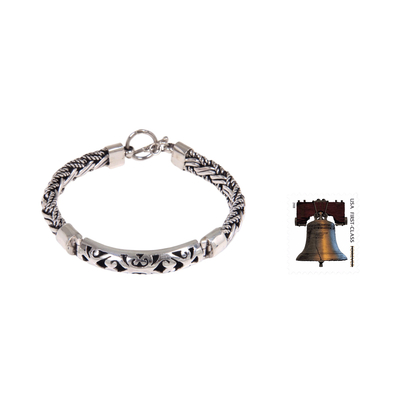 Sterling silver braided bracelet, 'Telaga Waja River' - Handcrafted Sterling Silver Bracelet from Bali