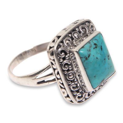 Turquoise cocktail ring, 'Window on Heaven' - Sterling Silver Handcrafted Natural Turquoise Cocktail Ring