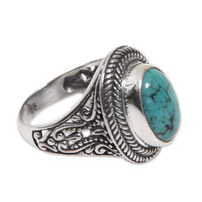 Turquoise cocktail ring, 'Javanese Lake' - Natural Turquoise Handcrafted Sterling Silver Cocktail Ring