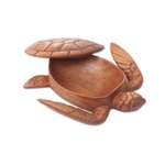 Wood box, 'Sea Turtle Guardian' - Hand Carved Wood Sculpture Decorative Box
