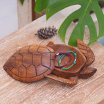 Wood box, 'Sea Turtle Guardian' - Hand Carved Wood Sculpture Decorative Box