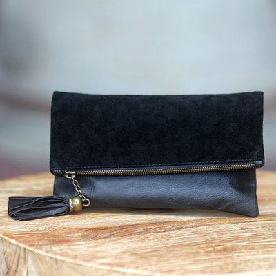 black leather clutch purse