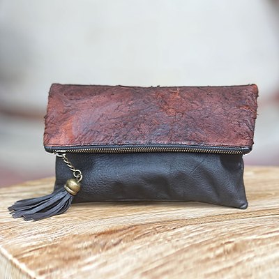 Distressed Brown And Black Leather Clutch Handbag From Bali Rustic Makassar Novica - Brown Leather Clutch Purse Distressed Brown And Black Leather Clutch Handbag From Bali Rustic Makassar Novica - Brown Leather Clutch Purse