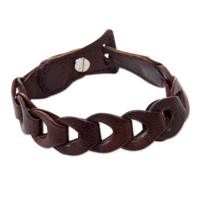 Artisan Crafted Brown Leather Link Style Bracelet