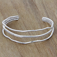 Silver plated cuff bracelet, 'Intentions' - Antiqued Silver Plated Cuff Hand Made Bracelet from Bali
