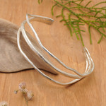 Silver plated cuff bracelet, 'Intentions' - Antiqued Silver Plated Cuff Hand Made Bracelet from Bali