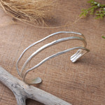 Silver plated cuff bracelet, 'Intentions' - Antiqued Silver Plated Cuff Hand Made Bracelet from Bali