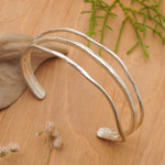 Silver plated cuff bracelet, 'Intentions' - Antiqued Silver Plated Cuff Hand Made Bracelet from Bali