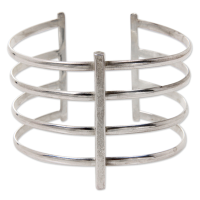 Bold Cuff Bracelet Crafted by Hand with Silver Plated Brass