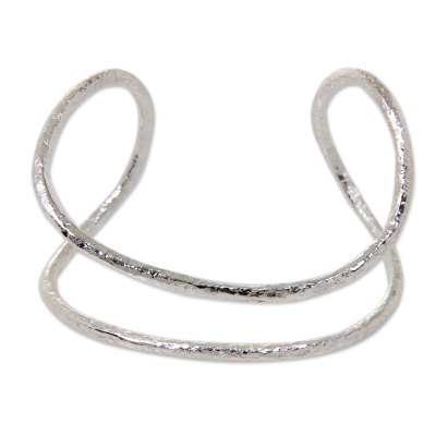 Artisan Crafted Silver Plated Brass Bracelet Modern Cuff