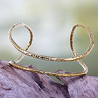 Brass cuff bracelet, 'Stilled Flow' - Antiqued Brass Cuff Bracelet Fair Trade Artisan Jewelry