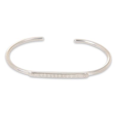 Silver Plated Brass Cuff Bracelet with Engraved Message
