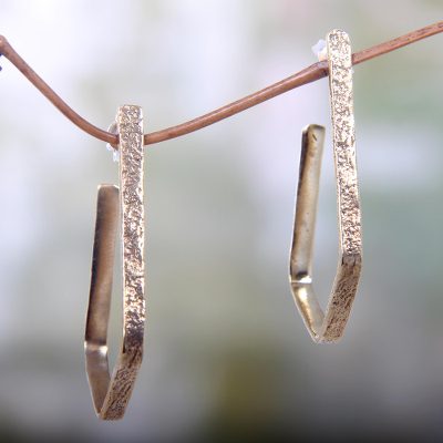 Brass half hoop earrings, 'Empower' - Textured Brass Half Hoop Earrings Hand Crafted in Bali