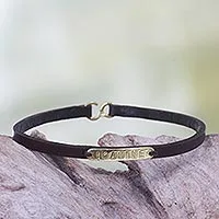 Pulsera de pulsera de cuero - Pulsera de cuero y latón con mensaje inspirador grabado