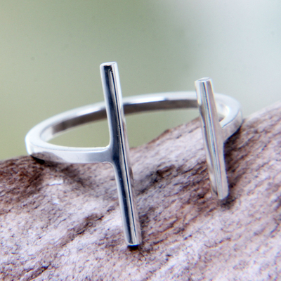 Silver plated wrap ring, 'Parallel Destiny' - Silver Plated Stylish Modern Wrap Ring Hand Crafted in Bali