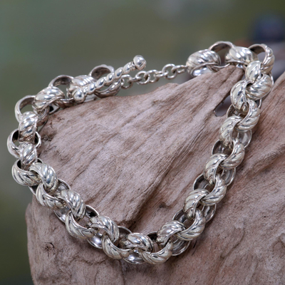 Sterling silver chain bracelet, 'New Paths' - Patterned Sterling Silver Artisan Crafted Bracelet from Bali