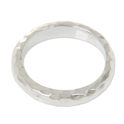 Sterling silver band ring, 'Silver Mosaic' - Handcrafted Balinese Sterling Silver Band Ring