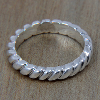 Sterling silver band ring, 'Halo Rope' - Artisan Crafted Balinese Sterling Silver Band Ring
