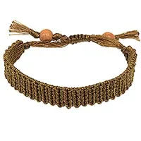 Pulsera de macramé, 'Braided Golden Olive' - Pulsera de macramé anudada a mano en Golden Olive