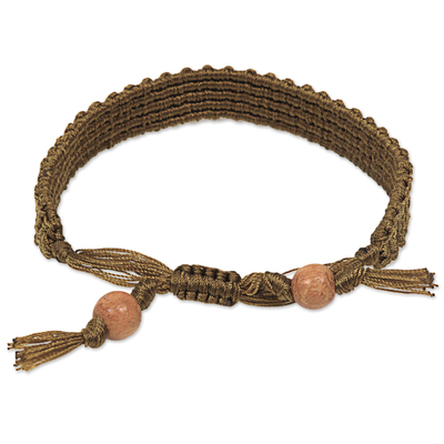 Macrame wristband bracelet, 'Braided Golden Olive' - Hand Knotted Macrame Wristband Bracelet in Golden Olive