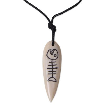 Shark Tooth Pendant Crafted with Bone on Cotton Necklace