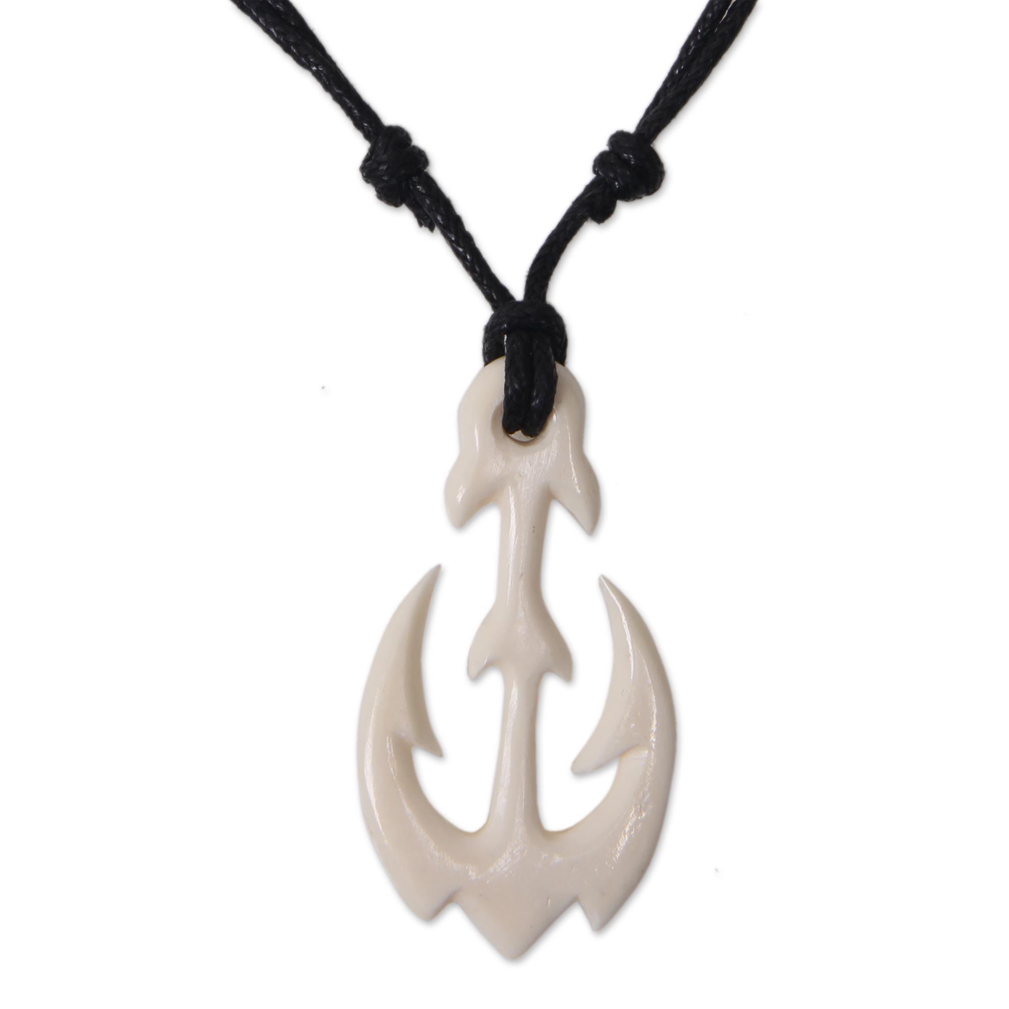 Hand Carved Bone Anchor Pendant on Cotton Necklace - Tribal Anchor | NOVICA