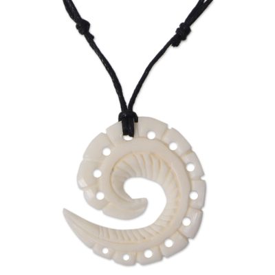 Bone Hand Carved Pendant on Cotton Necklace