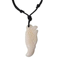 Bone pendant necklace, 'Handsome Eagle' - Hand Crafted Eagle Bone Pendant on Cotton Necklace