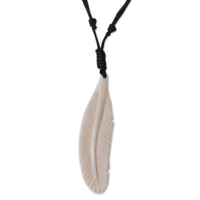 Hand Crafted Bone Pendant and Cotton Necklace
