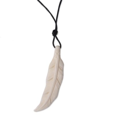 Hand Crafted Bone Pendant and Cotton Necklace