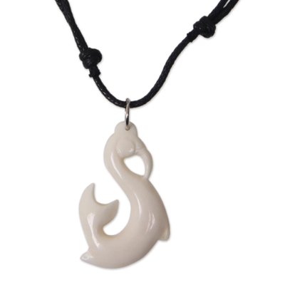 Hand Crafted Bone Pendant and Cotton Necklace