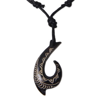 Black Bone and Cotton Cord Artisan Crafted Necklace