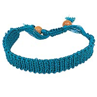 Macrame wristband bracelet, 'Rich Turquoise' - Rich Turquoise Hand Knotted Macrame Wristband Bracelet