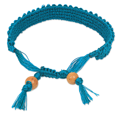 Macrame wristband bracelet, 'Rich Turquoise' - Rich Turquoise Hand Knotted Macrame Wristband Bracelet