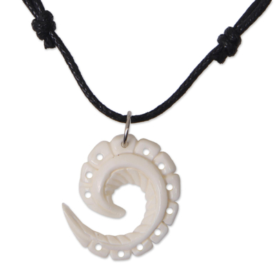 Bone Hand Carved Fossil-style Pendant on Cotton Necklace