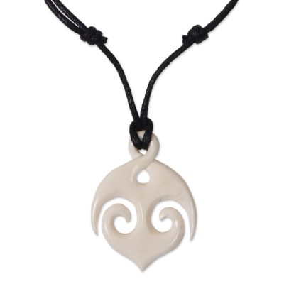 Bone Anchor Hand Carved Pendant on Cotton Necklace