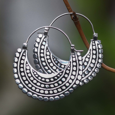 Sterling silver hoop earrings, 'Moon Sliver' - Artisan Crafted Sterling Silver Hoop Style Earrings