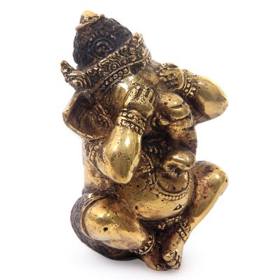 Bronze statuette, 'Ganesha Sees No Evil' - Antiqued Bronze Statuette of Hinduism Lord Ganesha